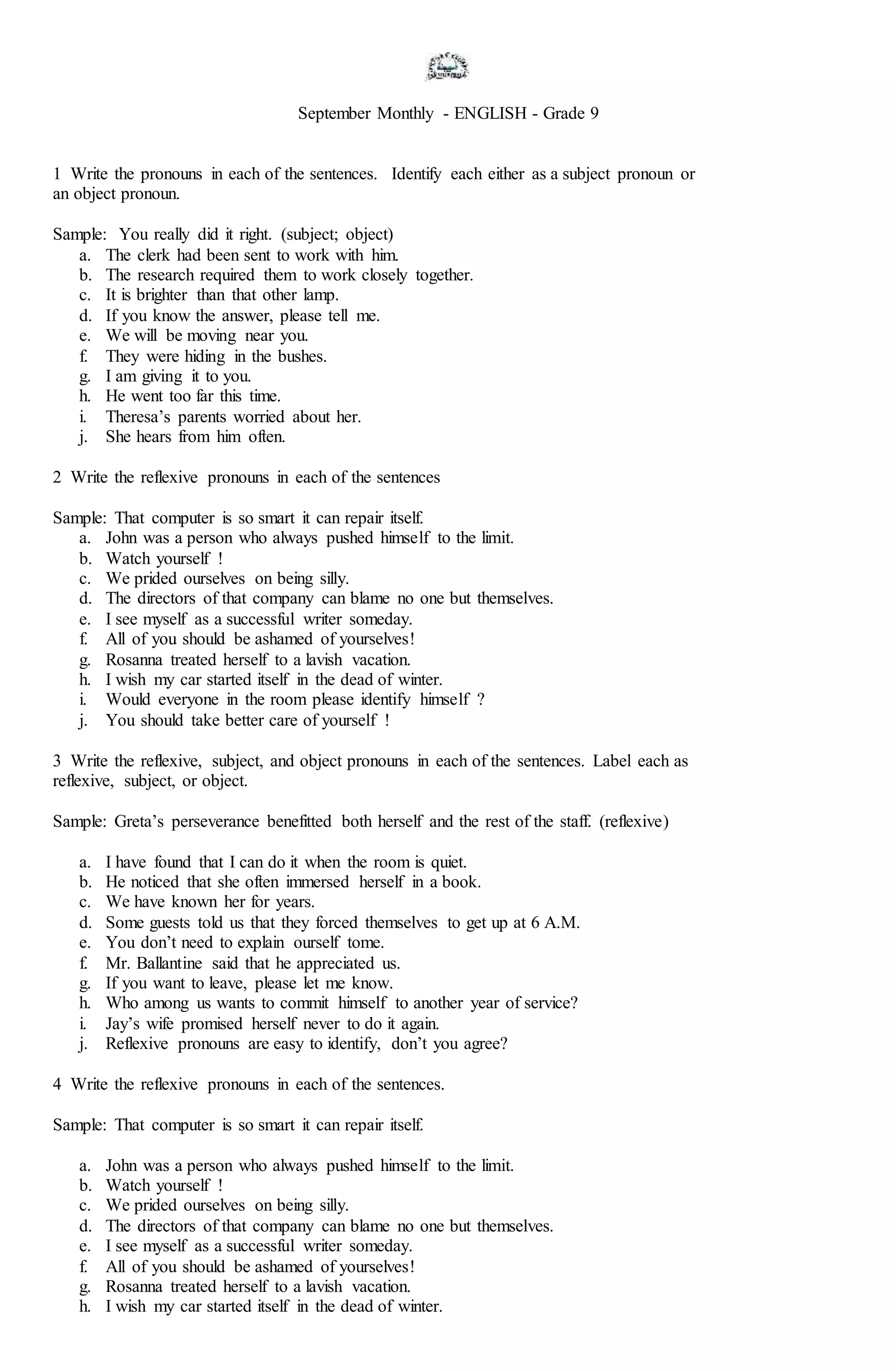 Grade 9 english TEST | DOCX