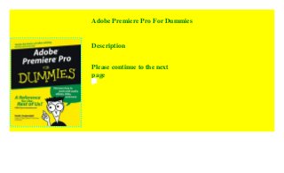 premiere pro for dummies premiere pro for dummies