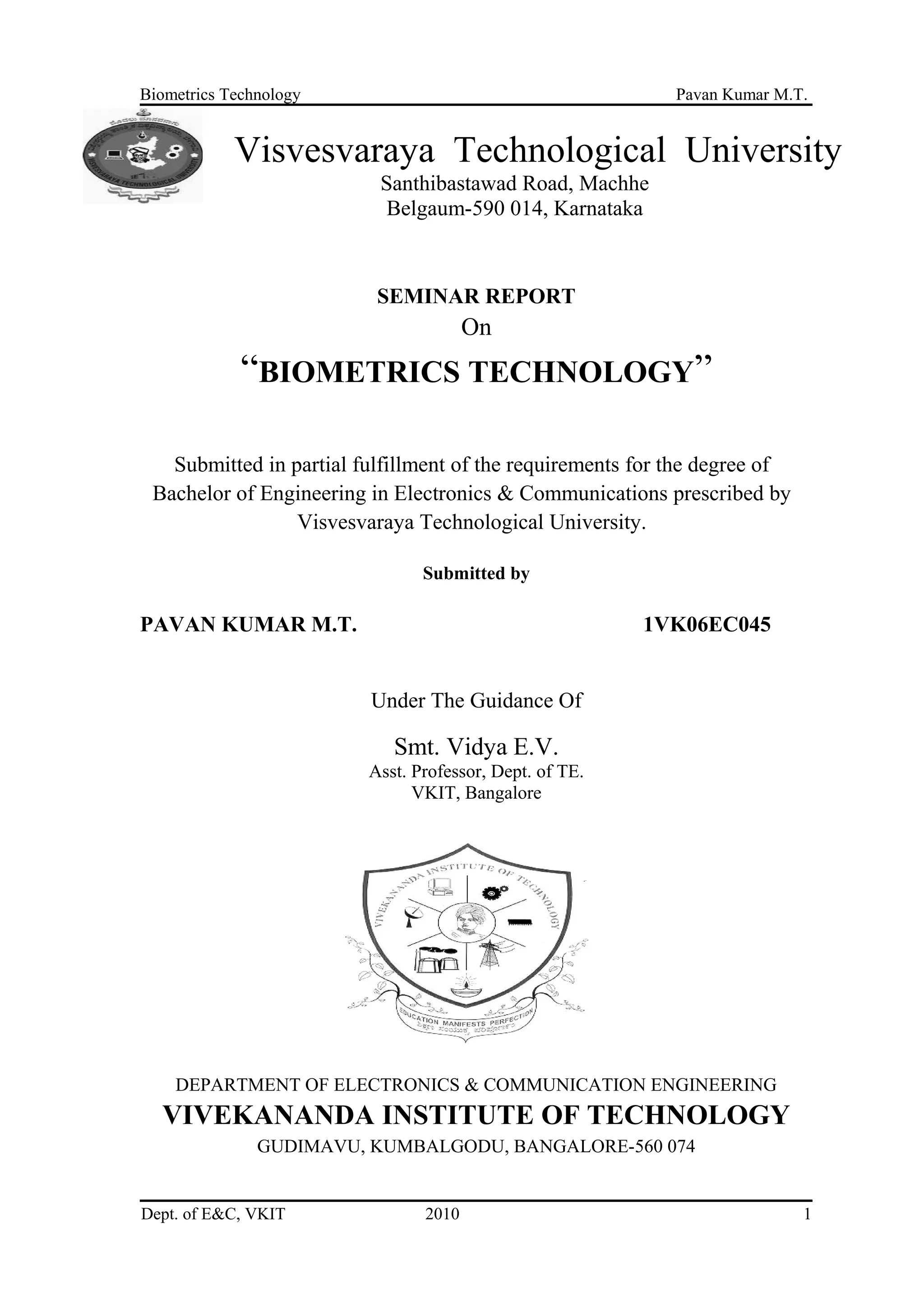 Biometrics Technology Seminar Report. PDF