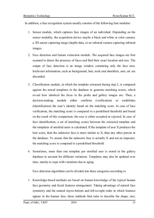 Biometrics Technology Seminar Report.