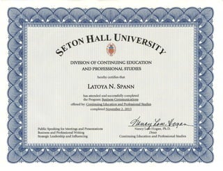 Spann Business Communications Certificate
