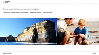 OBJECTIVE 01 VTIC
Conserve and protect the national, coastal and marine parks
Come to know an ancient place | Forces of Nature | Share stories over time | Sea rocks change
 