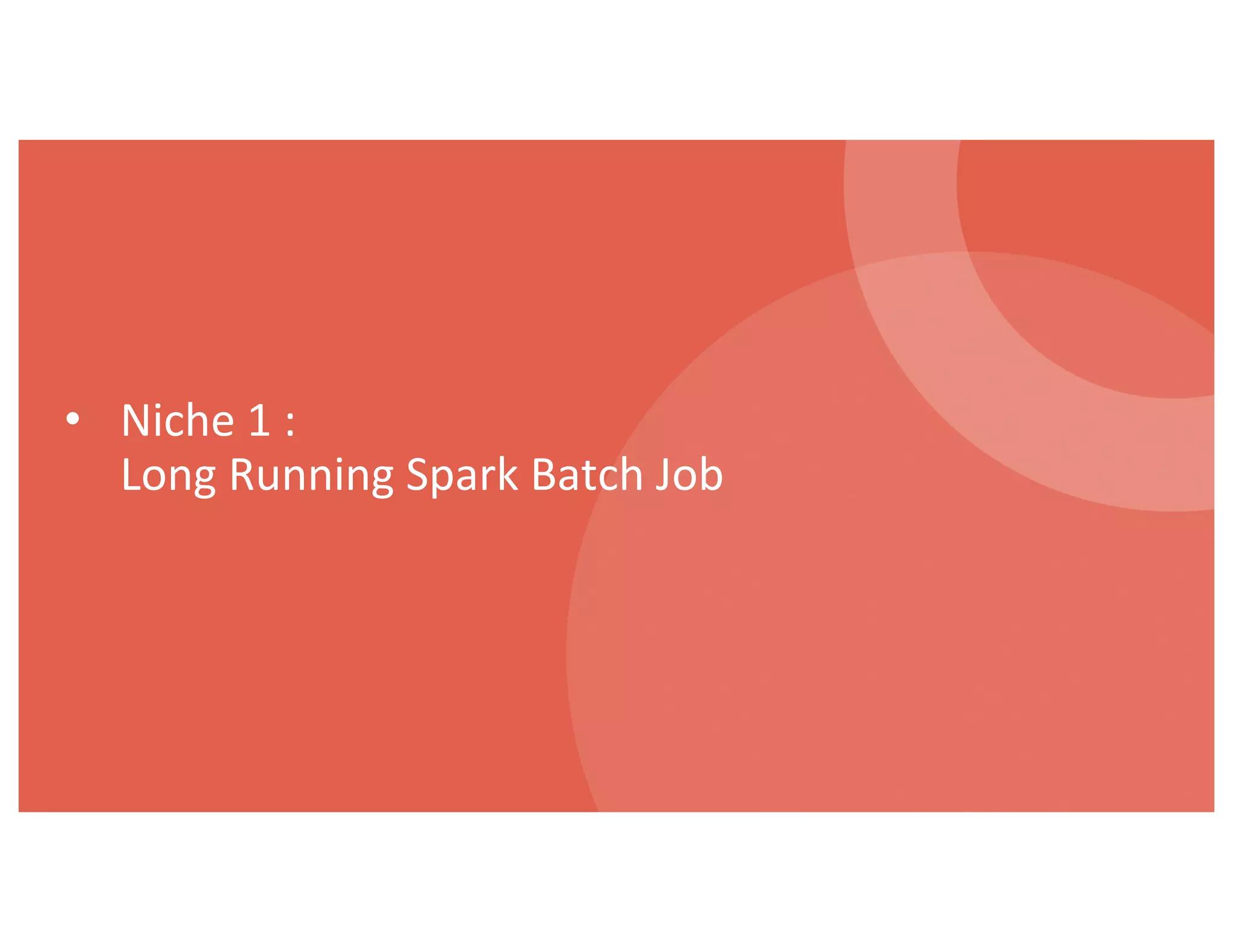 • Niche 1 :
Long Running Spark Batch Job
 