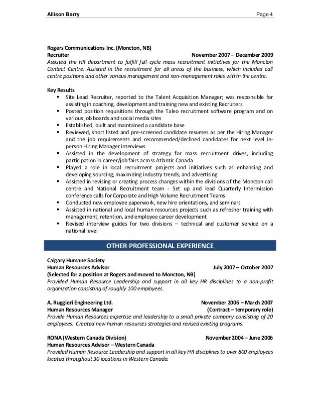 hr recruiter resumes