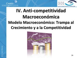 IV. Anti‐competitividad 
                                  Macroeconómica
                          Modelo Macroeconómico: Trampa al 
                           Crecimiento y a la Competitividad 
© Dr. René Villarreal. 




                                                           24
 