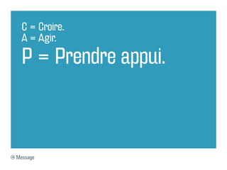 C = Croire.
  A = Agir.

  P = Prendre appui.



Message
 