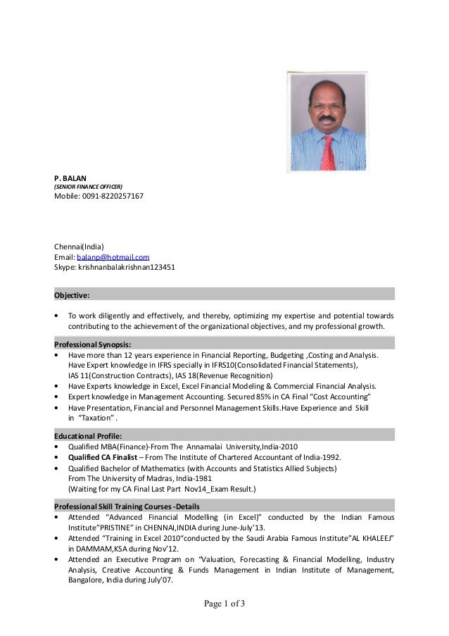 cv finance officer finance cv