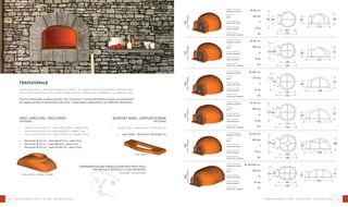 24 25
94 48
80
112
30
112
58
Ø 90 cm
280 kg
4
8 kg
50
internal diameter
diametro interno
weight
peso
pizza capacity
numero di pizze
bread capacity
infornata pane
heating time
minuti per scaldare
Ø 100 cm
310 kg
5
10 kg
55
internal diameter
diametro interno
weight
peso
pizza capacity
numero di pizze
bread capacity
infornata pane
heating time
minuti per scaldare
Ø 110 cm
360 kg
6
12 kg
60
internal diameter
diametro interno
weight
peso
pizza capacity
numero di pizze
bread capacity
infornata pane
heating time
minuti per scaldare
Ø 120 cm
420 kg
7
14 kg
65
internal diameter
diametro interno
weight
peso
pizza capacity
numero di pizze
bread capacity
infornata pane
heating time
minuti per scaldare
Ø 110x160 cm
520 kg
8
16 kg
70
floor dimensions
dimensione piano
weight
peso
pizza capacity
numero di pizze
bread capacity
infornata pane
heating time
minuti per scaldare
Ø 80 cm
255 kg
3
6 kg
45
internal diameter
diametro interno
weight
peso
pizza capacity
numero di pizze
bread capacity
infornata pane
heating time
minuti per scaldare
80
cod.ftd0080
93
cod.ftd0093
100
cod.ftn0100
110
cod.ftn0110
123
cod.ftn0123
160
cod.ftn0160
forni in refrattario - domestici - tradizionale
90
123
104 48 57
123
30
114
48
100
132
30
132
61
144
110
124 48
30
144
61
156
120
48135 68
156
30
124 48
160
194
30 61
194
VENT JUNCTION - RACCORDO
OPTIONAL
•	 Vent junction Ø 20 cm - base 46x27,5cm - weight 9 kg
•	 Vent junction Ø 25 cm - base 46x32,5 - weight 11 kg
•	 Vent junction Ø 30 cm - base 50x40 cm - weight 16 kg
•	 Raccordo Ø 20 cm - base 46x27,5cm - peso 9 kg
•	 Raccordo Ø 25 cm - base 46x32,5 - peso 11 kg
•	 Raccordo Ø 30 cm - base 50x40 cm - peso 16 kg
TRADIZIONALE
Tradizionale oven is ideal for all types of cooking. The practical door incorporates a thermometer
so that the temperature of the oven is always known. Tradizionale is available in six different sizes.
Il forno Tradizionale è ideale per tutti i tipi di cottura. Il comodo sportello incorpora un termometro
per sapere sempre la temperatura del forno. Tradizionale è disponibile in sei differenti dimensioni.
Thermometer and Hinged door with peep-hole
PIROMETRO E SPORTELLO CON SPIONCINO
(included - in dotazione)
SUPPORT BASE - SUPPORTO BASE
OPTIONAL
•	 weight 26kg - measures cm 76x31x10h cm
•	 peso 26kg - dimensioni 76x31x10h cm
Refractory ovens - home - tradizionale
cod. afd200 - afd250 - afd300
cod. afdcfft
 
