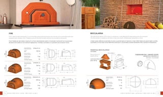 34 35
100
90
37
Ø 110 cm
340 kg
6
12 kg
60
internal diameter
diametro interno
weight
peso
pizza capacity
numero di pizze
bread capacity
infornata pane
heating time
minuti per scaldare
126 71
120
28
120
65
110
cod.fndl10n
BOCCALARGA
The wide mouth leaves a lot of room to manoeuvre. It was designed for large baking pans and ovenware.
The thermometer is located on the frame of the oven mouth, enabling easy temperature control.
L’ampio spazio della bocca permette di avere un grande spazio di manovra, è stato infatti ideato per grandi teglie e pirofile.
Il pirometro si trova sulla cornice della bocca del forno e ciò permette di tenere facilmente sotto controllo la temperatura.
frontale boccalarga
OPTIONAL
flue exit Ø 25 cm
weight 130 kg
uscita fumi Ø 25 cm
peso 130 kg
Thermometer - Hinged door
PIROMETRO E SPORTELLO
(included - in dotazione)
forni in refrattario - domestici - fire e boccalarga
cod. afdbola
FIRE
Fire is ideal for dens and taverns. It is an extremely practical and functional oven; the flue exit is positioned inside and
equipped with a damper valve. Fireplace surround, the thermometer and door are included as accessories.
Fire è l’ideale per sale hobby e taverne. È un forno estremamente pratico e funzionale; l’uscita dei fumi è posizionata
all’interno ed è dotato di una valvola di regolazione. Il frontale, il pirometro e lo sportello sono accessori inclusi.
Ø 85x75 cm
250 kg
3
5 kg
50
floor dimensions
dimensione piano
weight
peso
pizza capacity
numero di pizze
bread capacity
infornata pane
heating time
minuti per scaldare
Ø 85x83 cm
340 kg
4
7 kg
55
floor dimensions
dimensione piano
weight
peso
pizza capacity
numero di pizze
bread capacity
infornata pane
heating time
minuti per scaldare
Ø 85x103 cm
400 kg
6
9 kg
60
floor dimensions
dimensione piano
weight
peso
pizza capacity
numero di pizze
bread capacity
infornata pane
heating time
minuti per scaldare
55
92
44
16
55
100100
92
48
20
95
cod.nfdn095
105
cod.nfdo105
115
cod.nfdn115
Refractory ovens - home - fire & boccalarga
55
16
118
55
66
48100
118
100
20
16
66
138
5548
100
100
138
20
 