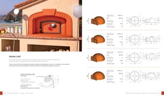 36 37
Ø 90 cm
280 kg
4
8 kg
50
internal diameter
diametro interno
weight
peso
pizza capacity
numero di pizze
bread capacity
infornata pane
heating time
minuti per scaldare
Ø 100 cm
310 kg
5
10 kg
55
internal diameter
diametro interno
weight
peso
pizza capacity
numero di pizze
bread capacity
infornata pane
heating time
minuti per scaldare
Ø 110 cm
360 kg
6
12 kg
60
internal diameter
diametro interno
weight
peso
pizza capacity
numero di pizze
bread capacity
infornata pane
heating time
minuti per scaldare
Ø 120 cm
460 kg
7
14 kg
65
internal diameter
diametro interno
weight
peso
pizza capacity
numero di pizze
bread capacity
infornata pane
heating time
minuti per scaldare
92
cod.fgc092
100
cod.fgc0100
112
cod.fgc0112
125
cod.fgc0125
48
90
10482
32
115
50 5852
52
32
50 61
125
100
82 48 115
52
32
50 61
136
48 12482
110
52
32
56 68
146
120
82 48 135
forni in refrattario - domestici - grand chef
archdav 2000 esploso
110
60
70
arco GRAND CHEF
OPTIONAL
flue exit Ø 25 cm
weight 140 kg
complete with rounded sill
uscita fumi Ø 25 cm
peso 140 kg
completo di davanzale arrotondato
GRAND CHEF
Grand Chef oven has an extremely practical deep and spacious sill. It features a hinged door.
It is also possible to constantly monitor cooking through the peep-hole.
Il forno Grand Chef ha un davanzale profondo e spazioso estremamente comodo. Lo sportello è a portina ed è
incernierato. Sarà inoltre possibile monitorare la cottura costantemente grazie allo spioncino.
Refractory ovens - home - grand chef
cod. arcogran
 