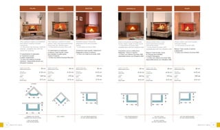 78 79
Miami
Glossy white Trani and roughly
trimmed marble
* in the photo Ecomax A80
Bianco Trani lucido e marmo
scapezzato.
* in foto con interno Ecomax A80
DX cod: PRONTOMIAMI
SX cod: PRONTOMIAMIS
height of fire slab
altezza piano fuoco
flue exit
uscita fumi
weight
peso
air vent
presa d’aria
28 cm
ø 25 cm
390 kg
ø 15 cm
155
85
cadizMagnolia
Glossy white Trani, a red
bush-hammered Verona
and Stone strips.
* in the photo Ecomax A90
available also with the Ghisafort A90
Bianco Trani lucido, rosso
di Verona bocciardato
e listelli Pietragres.
* in foto con interno Ecomax A90
disponibile anche con Ghisafort A90
height of fire slab
altezza piano fuoco
flue exit
uscita fumi
weight
peso
air vent
presa d’aria
28 cm
ø 25 cm
370 kg
ø 15 cm
Walnut travertine and Magnolia
bricks. Beam made of solid wood.
* in the photo Ecomax A80
available also with the Ghisafort A80
Travertino noce e mattoncini
Magnolia. Trave in marmo.
* in foto con interno Ecomax A80
disponibile anche con Ghisafort A80
cod: PRONTOMAGD/S
cod: GHISAMAGD/S
height of fire slab
altezza piano fuoco
flue exit
uscita fumi
weight
peso
air vent
presa d’aria
30 cm
ø 25 cm
430 kg
ø 15 cm
140
95
140
95
DX cod: CADIZ
DX cod: CADIZ-GHISA
SX cod: CADIZSX
SX cod: CADIZSX-GHISA
prontocamini
boston
Polished walnut Travertine,
Magnolia bricks and wooden
beams.
* in the photo Ecomax A90
Travertino noce lucido, mattoncini
Magnolia e trave in marmo.
* in foto con interno Ecomax A90
DX cod: PRONTOBOSTON
SX cod: PRONTOBOSTONS
height of fire slab
altezza piano fuoco
flue exit
uscita fumi
weight
peso
air vent
presa d’aria
30 cm
ø 25 cm
450 kg
ø 15 cm
155
85
corner
130
185
150
88
TarifaPalma
The coating is made of a white
glossy Trani, red bush-hammered
stone and tile. Marble beam.
* in the photo Ecomax Micro 60
Il rivestimento è realizzato
in bianco Trani lucido, rosso
bocciardato e pietra gres.
Trave in marmo.
* in foto con interno Ecomax Micro 60
cod: TARIFA
height of fire slab
altezza piano fuoco
flue exit
uscita fumi
weight
peso
air vent
presa d’aria
28 cm
ø 20 cm
270 kg
ø 15 cm
The coating is made of a polished
and yellow roughly trimmed
Travertine.
* in the photo the Ecomax Centone
internal - available also with the
GhisaFort Centone
Il rivestimento è realizzato
in Travertino lucido
e giallo scapezzato.
* in foto con interno Ecomax
Centone - disponibile anche con
Ghisafort Centone
CORNER cod: PALMA
CORNER cod: PALMA-GHISA
cod: PALMA-PREF
cod: PALMA-PGHISA
height of fire slab
altezza piano fuoco
flue exit
uscita fumi
weight
peso
air vent
presa d’aria
30 cm
ø 30 cm
440 kg
ø 15 cm
8181
prontocamini
 