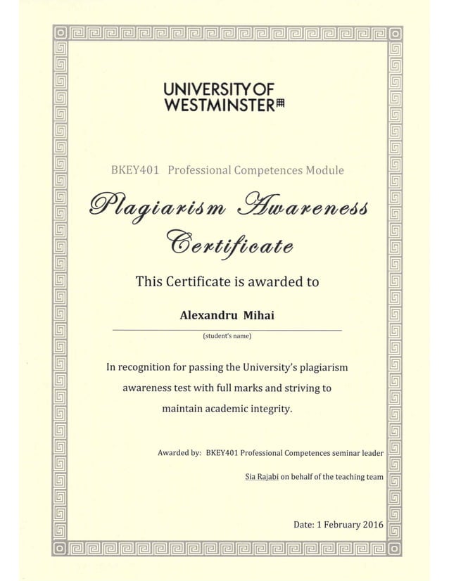 Plagiarism Certificate Plagiarism Certificate