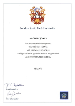 LSBU degree certificate