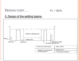 DESIGN CONT…
5. Design of the settling basins.
 