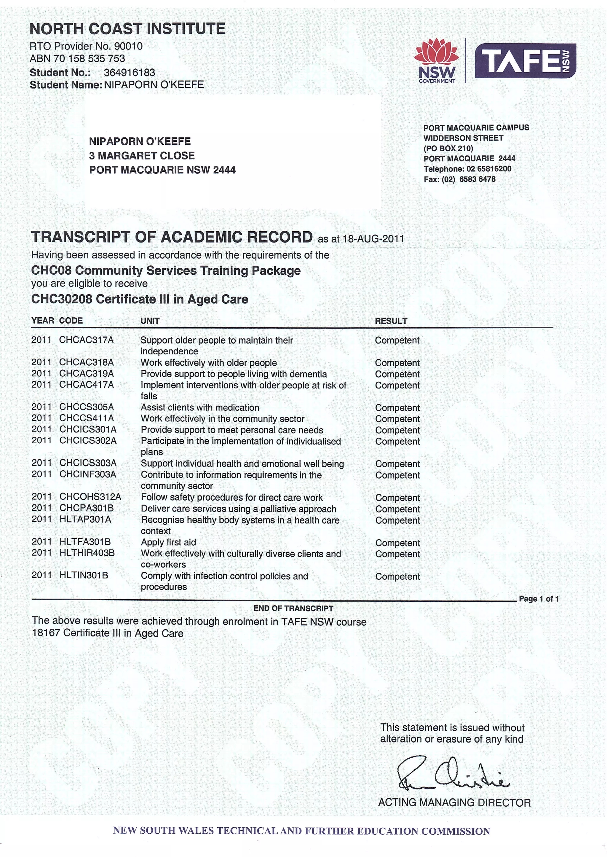 Certificate III in Aged Care CHC30208 PDF
