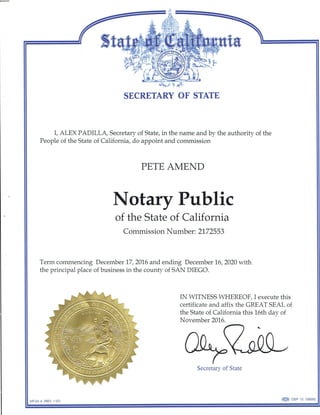 Notary Public 2016 - 2020