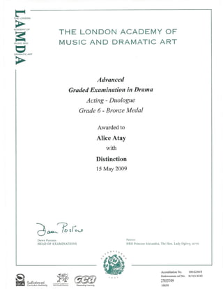 LAMDA Acting Duo Grade 6 Certificate
