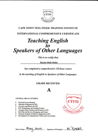 Tesol Course Certificate | PDF