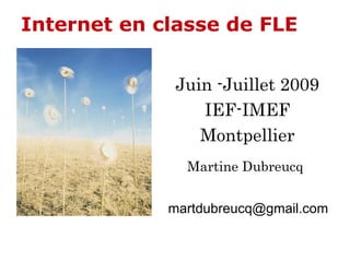 Internet   en classe de FLE Juin -Juillet 2009 IEF-IMEF Montpellier Martine Dubreucq [email_address] 