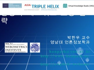 갈등과 네트워크 소통 전략 박한우 교수 영남대 언론정보학과 [email_address] http://www.hanpark.net   http://english-webometrics.yu.ac.kr   Virtual Knowledge Studio (VKS)   