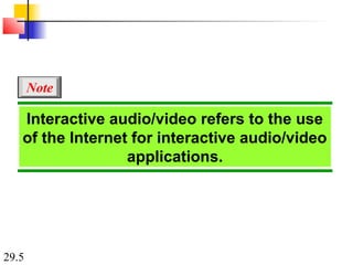 29.5
Interactive audio/video refers to the use
of the Internet for interactive audio/video
applications.
Note
 
