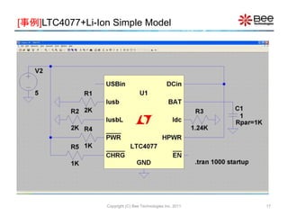Copyright (C) Bee Technologies Inc. 2011 17
[事例]LTC4077+Li-Ion Simple Model
 