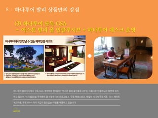 8

하나투어 발리 상품만의 강점

(3) 하나투어 단독 GSA
– 아스톤 발리 올 인클루시브 + 하나투어 데스크 운영

하나투어 발리지사에서 단독 GSA 계약하여 판매중인 “아스톤 발리 올인클루시브”는 아름다운 딴중베노아 해변에 위치
하고 있으며, 식사/음료/술 무제한의 올 인클루시브 프로그램과, 무료 해양스포츠, 데일리 미니바 무료제공, 14시 레이트

체크아웃, 무료 WI-FI 까지 지갑이 필요없는 여행을 제공하고 있습니다.

ADP105

 