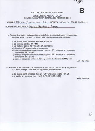 examen de interfases periféricos y programación 1, primer departamental 