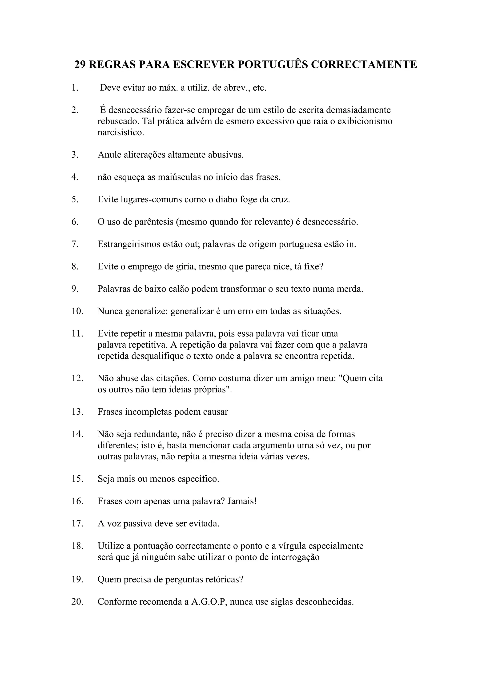 29 regras para escrever português corretamente | PDF
