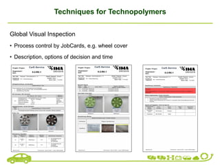 Techniques for Technopolymers
Global Visual Inspection
• Process control by JobCards, e.g. wheel cover
• Description, options of decision and time
 