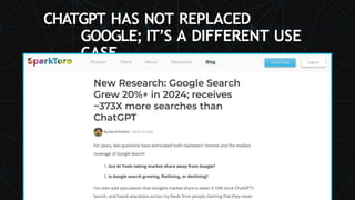 CHATGPT HAS NOT REPLACED
GOOGLE; IT’S A DIFFERENT USE
CASE.
 