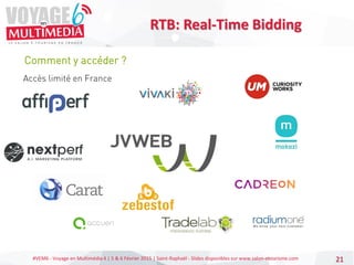 #VEM6 - Voyage en Multimédia 4 | 5 & 6 Février 2015 | Saint-Raphaël - Slides disponibles sur www.salon-etourisme.com 21
RTB: Real-Time Bidding
Accès limité en France
Comment y accéder ?
 
