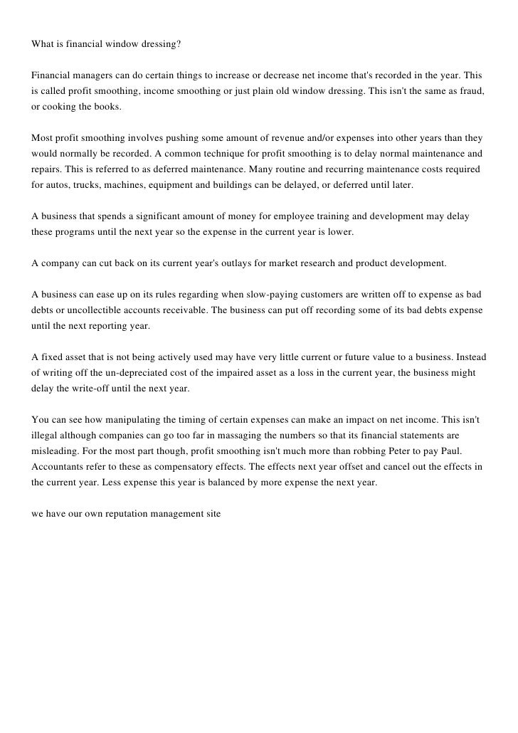 29 what is financial window dressing