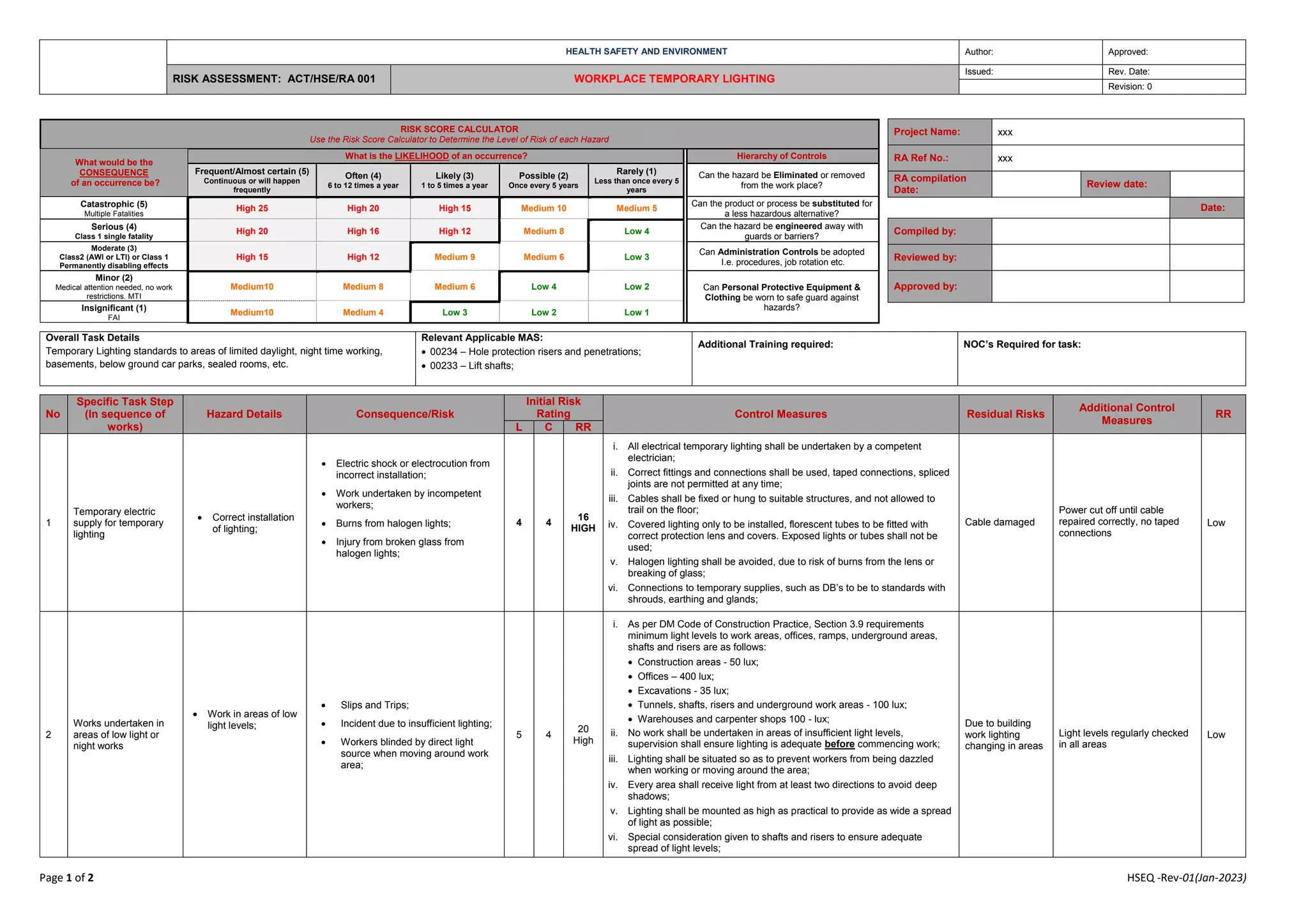 29 Workplace Temporary Lighting Risk Assessment Templates.docx