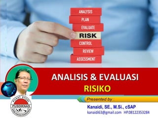 1
ANALISIS & EVALUASI
RISIKO
H.M. Nurdin Drs. M.Sc. MAppSc.
 