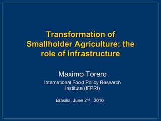 Transformation of Smallholder Agriculture: the role of infrastructure  Maximo Torero International Food Policy Research Institute (IFPRI) Brasilia, June 2nd , 2010 