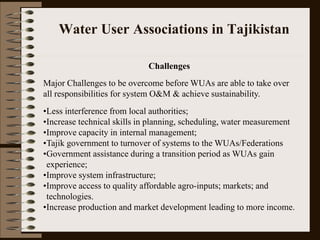 Water User Association and Governance: The Example of Tajikistan