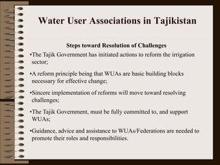 Water User Association and Governance: The Example of Tajikistan