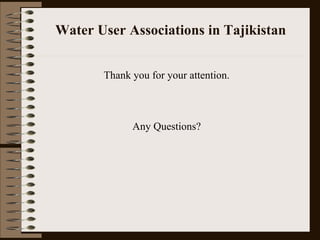Water User Association and Governance: The Example of Tajikistan