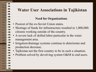 Water User Association and Governance: The Example of Tajikistan