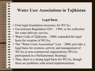 Water User Association and Governance: The Example of Tajikistan