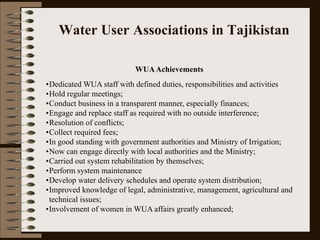 Water User Association and Governance: The Example of Tajikistan