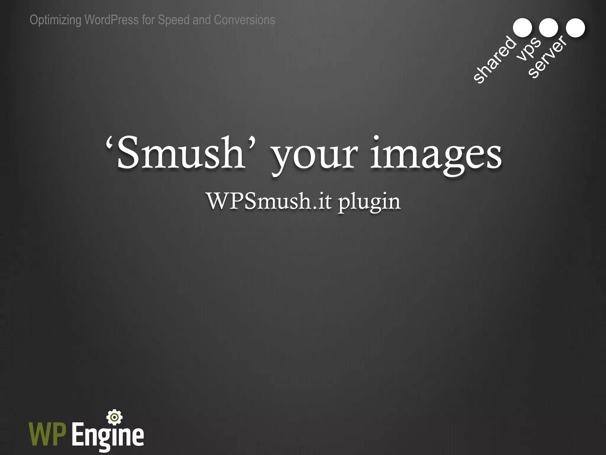 Optimizing WordPress for Speed and Conversions




             „Smush‟ your images
                                WPSmush.it plugin
 