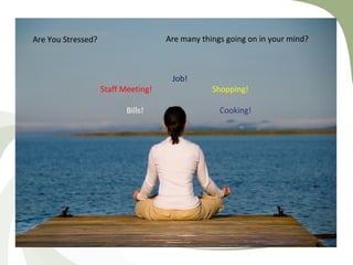 Are many things going on in your mind?

Are You Stressed?

Staff Meeting!
Bills!

Job!

Shopping!
Cooking!

 