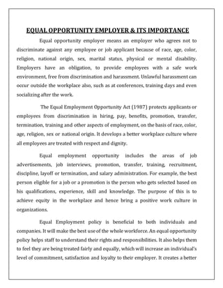 Role of HR in the modern business and EEO | PDF