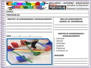 OBJETIVO DE APRENDIZAGEM E DESENVOLVIMENTO
____________________________________
____________________________________
____________________________________
____________________________________
DATA ________/_________/____________
ÁREA DO CONHECIMENTO
CAMPOS DE EXPERIÊNCIAS
_________________________________
_________________________________
_________________________________
DIREITOS DE APRENDIZAGEM E
DESENVOLVIMENTO
( ) Conviver
( ) Brincar
( ) Participar
( ) Explorar
( ) Expressar
( ) Conhecer-se
AVALIAÇÃO
_________________________________
_________________________________
_________________________________
ESCOLA:
PROFESSOR (A):
 