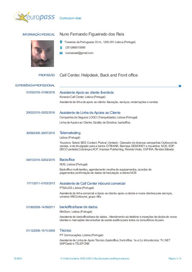 curriculum vitae sle call center cv europa 2016 pt curriculum vitae sle call center cv europa 2016 pt
