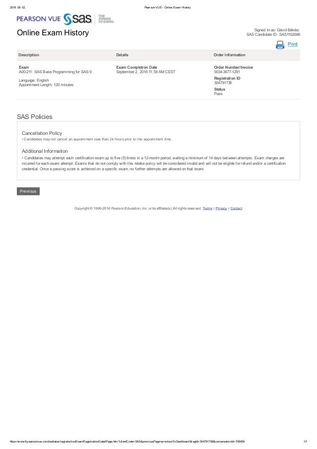Pearson vue online exam history