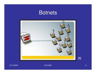 27/10/2007 GTS 2007 6
Botnets
[8]
 