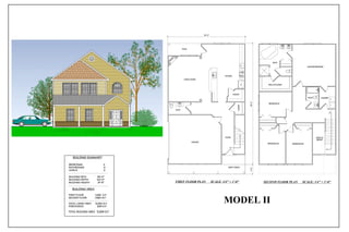 BUILDING AREA
FIRST FLOOR 1,490 S.F.
SECOND FLOOR 1,560 S.F.
TOTAL LIVING AREA 3,050 S.F.
PORCH/DECK 238 S.F.
TOTAL BUILDING AREA 3,288 S.F.
BUILDING SUMMARY
BEDROOMS 4
BATHROOMS 3
LEVELS 2
BUILDING WITH 32'-0"
BUILDING DEPTH 50'-0"
BUILDING HEIGHT 31'-5"
REF.DW
32'-0"
50'-0"
KITCHEN
CLOSET
BATH
FAMILY ROOM
PANTRY
FOYER
GARAGE
PATIO
ENRTY PORCH
4'-0"
UP
FIRST FLOOR PLAN SCALE: 1/4" = 1'-0"
BATH
WALK IN CLOSET
OPEN TO
BELOW
BEDROOM #2
DN
SECOND FLOOR PLAN SCALE: 1/4" = 1'-0"
BEDROOM #3
BEDROOM #1
MASTER BEDROOM
LAUNDRY
WD
BATH
MODEL II
 